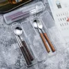 Dinnerware Sets Wooden Cutlery Portable Tableware Lmitation Wood 304 Stainless Steel Travel Suit Environmental With Case