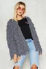 Women's Fur Chic Fall Coarse Yarn Knitted Wool Hollow Tassels Crocheted Fuzzy Cardigan Fringed Sweater Coat Hooked Jacket Pullovers Ol Tops