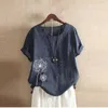 Men's T Shirts Womens Casual Loose Button Linen Plus Size Print Boho Tanic Shirt Blouse Buttons Blusas Mujer 5XL