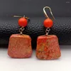 Dangle Earrings Y.YING Orange Color Sea Sediment Jasper Trapezoid Shape Drop Gold Plated Hook