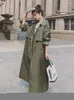 Damesgeul Lagen Lanmrem groene jas vrouwen 2022 Autumn revers Double Breasted Loose Fashion Long Wind Breaker vrouwelijk streetwear 2R7210