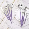 Dinnerware Sets Korean Cutlery Set 24pcs 18/8 Stainless Steel Dining Knives Forks Tablespoons Purple Tableware Dinner For Wedding