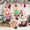 Julekorationer Santa säckar Tyg Presentväska Candy Apple Handle för Tree Home Table År 2022 Noel Xmas Presents