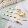 Dinnerware Sets Gold Stainless Steel Cutlery Set Spoon Fork Knife 24Pcs Kitchen Utensils Eco-Friendly Flatware Drop