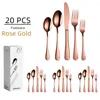 Ensembles de vaisselle 20pcs Gold Set Couteau en acier inoxydable Fourchette Cuillère Café Couverts Lave-vaisselle Couverts sûrs