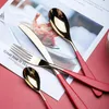 Dinnerware Sets Art Nordic Red Stainless Steel Silver Cutlery Set Fork Knife Europe Travel Portable Ek Reusable Tableware BK50DC