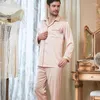 Men's Sleepwear Luxury Silk Satin Men Pajamas Set Fashion Couple Soft Long Sleeve Suit Casual 2PCS Pyjama Autumn Loungewear Homewear