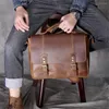 Briefcases Briefcase Men Handbag Genuine Leather Laptop Bag Business Men's Shoulder Diagonal First Layer Cowhide Retro Male Brown