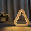 Luci notturne Buddha Croce Musica Cactus Albero Mela Conchiglia Figura Luce LED 3D in legno Bianco caldo Novità Lampada regalo per arredamento camera da letto per bambini