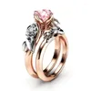 Cluster Rings 2pcs/Set Fashion Women Women Ring Кольцо изящное циркон розовый цветок для ювелирных аксессуаров подарки годовщины