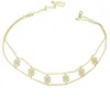 Choker Gold Color Micro Pave Clear CZ Cubic Zirconia Short Chain Starbrust Charm Double Necklace For Women