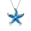 Pendant Necklaces Vintage Fashion Starfish Wedding Necklace Cute Female Blue Opal Chain Classic Silver Color Pendants For Women