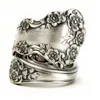 Cluster Rings Vintage Art Nouveau Floral Emfnaced Spoon Ring For Women Girl Flowy Graved Conkave Silverware Jewelry Boho Design R0030