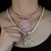 Choker Iced Out Bling Women Hip Hop Jewelry Sparking Cubic Zirconia Snowflake Pendant With 5mm Cz Tennis Chain Necklace