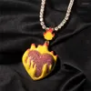 H￤nge halsband brinnande hj￤rta f￶r m￤n kvinnor 4 f￤rger Micro Pave Zircon Necklace Hip Hop Jewelry