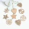 Kerstdecoraties 12 stks jaar natuurlijke houtboom ornament diy houten hangende hangers sneeuw elanden hoek ster hartchips