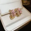 Brincos de argolas uilz cristal redondo doce rosa rosa quebrado zirconia zirconia ouro banhado a jóias de festa grande para ouvidos de damas ouvidos