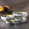 Japonya'da yapılan yemek takımı setleri sarı zenginlikler seramik set porcelain kaseler 4pcs/set el boyası sofra takımı pirinç meyve çorbası hediye kutusu