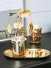 Ljusstakar julhållare med karusellglasstjärna guldbord mittpiece romantisk heminredning