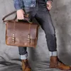 Briefcases Briefcase Men Handbag Genuine Leather Laptop Bag Business Men's Shoulder Diagonal First Layer Cowhide Retro Male Brown