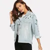 Jaquetas femininas Yyczf Mulheres AP AU 2022 Denim Turn Down Collar Casual Bordado Loose Fashion Jean Coat Feminino Outwear