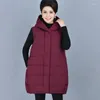 Chalecos de mujer Otoño Invierno chaleco de mujer chaquetas sin mangas con capucha abrigos casuales de algodón grueso para mamá chaleco suelto de mujer largo negro