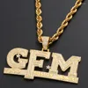 Pendentif Colliers Hommes Glacé Lettres GFM Collier Bling DIEU FAMILLE ARGENT Plein Zircon Charmes Hip Hop Rock Bijoux