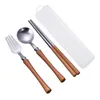 Dinnerware Sets Wooden Cutlery Portable Tableware Lmitation Wood 304 Stainless Steel Travel Suit Environmental With Case