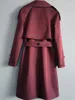 Women's Trench Coats Wine Red Windbreaker Women's Mid-length Autumn Jacket 2022 Female Raglan Sleeve Plus Size