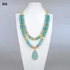 Chains GuaiGuai Jewelry Natural Green Faceted Turquoises Amazonites Pendant Necklace Gold Color Plated Brushed Beads For Women
