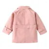 Jas Kimocat Girls Clothing Spring en herfst roze lange mouwen windvaartgordel babykinderen zoete 0-5 jaar