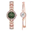 Set di orologi da polso Orologio da polso Cinturino in metallo a due pezzi con diamanti Orologi da donna Classic Gold Woman