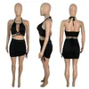 Vestidos de trabajo Sexy Halter Bandage Conjunto de falda de dos piezas para mujer Party Clubwear Crop Top Cordón apilado Mini faldas Trajes Club Dress Sets