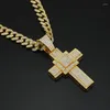 Pendentif Colliers Religieux Jésus Croix Collier Pour Hommes Or Cristal Zircon Crucifix Avec Grande Chaîne Cubaine Bijoux Cadeau