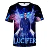 Мужские рубашки Lucifer Men Men Women Summer Tee Casual Fashion Morningstar с коротким рукавом 3D Tops Tops