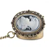 Pocket Uhren volle Retro -Frauen beobachten antike Oval -Gehäuse elegantes Schnitzen anheizt Halskette Clock Quarz Geschenk