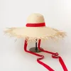 Chapéus largos da borda Spring e Summer Hand Tado Hand Dome Hair Band com Raffi Straw Hat Out Outdoor Shade Beach