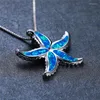 Pendant Necklaces Vintage Fashion Starfish Wedding Necklace Cute Female Blue Opal Chain Classic Silver Color Pendants For Women