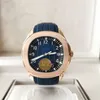 Relógios masculinos de U1f 5167 40mm Rose Gold Blue Dial Sapphire Bandos de borracha Strap Back Transparent Cal.324 Movimento mecânico automático Homens assistem a relógios de pulso