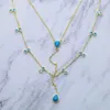 Choker Gold Color Turquoises Double Layer Necklace For Women Blue Stone Fashion Jewelry Lariat Statement Necklaces