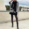 Kurtki damskie Wysokiej jakości temperament Ladies Black Houndstooth Cardigan Cardigan Style V SCICK OITRICE 2022 Autumn Kobiet Elegancka Moda Podstawa