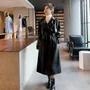 Frauen Leder Herbst Mode Dame PU Graben Mantel Frauen drehen-unten Kragen Oversize Gürtel Weiblichen Langen Mantel S33