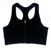 Yoga Outfit Women Tight Zipper Sports Bra Running Racerback Seamless Padded Athletic Gym Fitness Ribbed Crop Tank Workout Tops