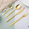 Dinnerware Sets Gold Stainless Steel Cutlery Set Spoon Fork Knife 24Pcs Kitchen Utensils Eco-Friendly Flatware Drop