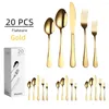 Ensembles de vaisselle 20pcs Gold Set Couteau en acier inoxydable Fourchette Cuillère Café Couverts Lave-vaisselle Couverts sûrs