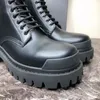 Mens 2022 Winter Fashion Combat Ankle Boots Lace Up Shoes Round Toe Genuine Leather Thick Chunky Sole Mid Block Heel