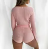 Women's Tracksuits Sexy 2 Piece Outfits For Women Zipper Decor V-Neck Long Sleeve Solid Color Slim Cardgian Top Elastic High Waist Hips