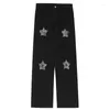 Pantalon homme 2022 pentagramme broderie noir Hip Hop hommes jean droit pantalon Streetwear mâle Baggy Denim lavé mode Spodnie