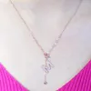 Catene 585 Collana con pendente a nappa in cristallo rosa 14 carati placcato oro viola per le donne Gioielli da sposa di moda di lusso leggero