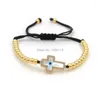 Charm Bracelets 20 12 2mm Micro Pave CZ Hamas Shell Eye Rectangular Cross & 4mm Round Beads Braided Macrame Bracelet Jewelry